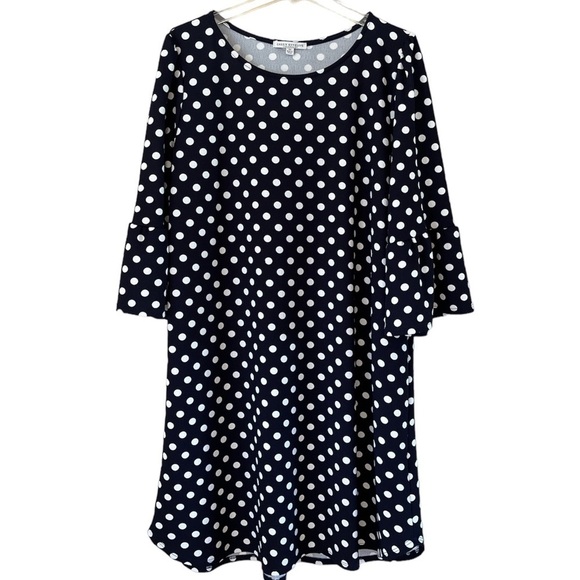 Green Envelope Los Angeles dress size 2X navy white polka dot flutter sleeve - Picture 1 of 13